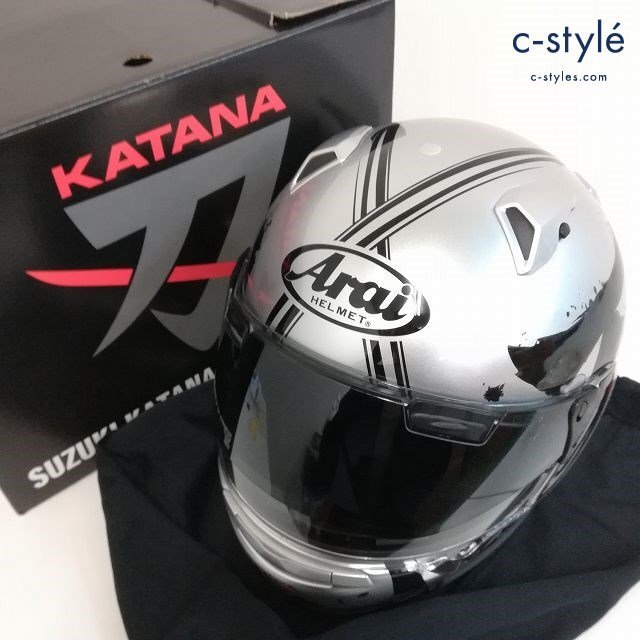 P708c [美品] Arai アライ ヘルメット 57.58cm シルバー SUZUKI KATANA ASTRAL-X フルフェイス | OX