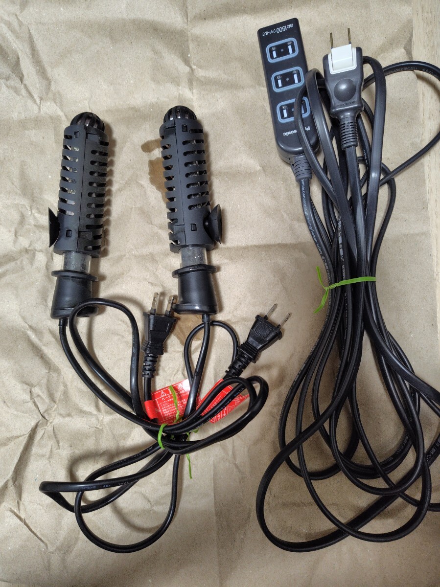 中古品 Tetra テトラ　 水槽用ヒーター　26℃ミニヒーター　150W 2本セット＋パナソニック5m4個(gè)口延長(zhǎng)コード付き