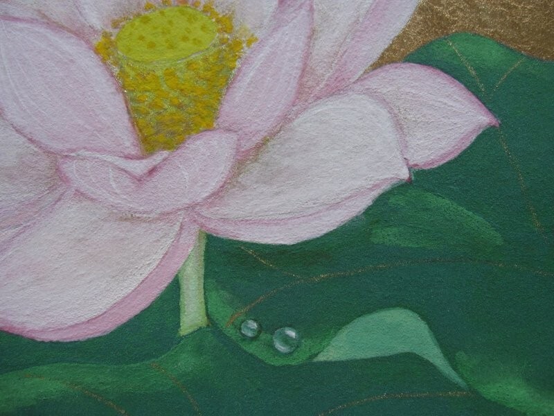 値下げ交渉あり。超美品!原画 蓮の花 金箔 油彩画 Yahoo!オークション - 日本画「蓮華」FSM号 ハスの花 れんげ