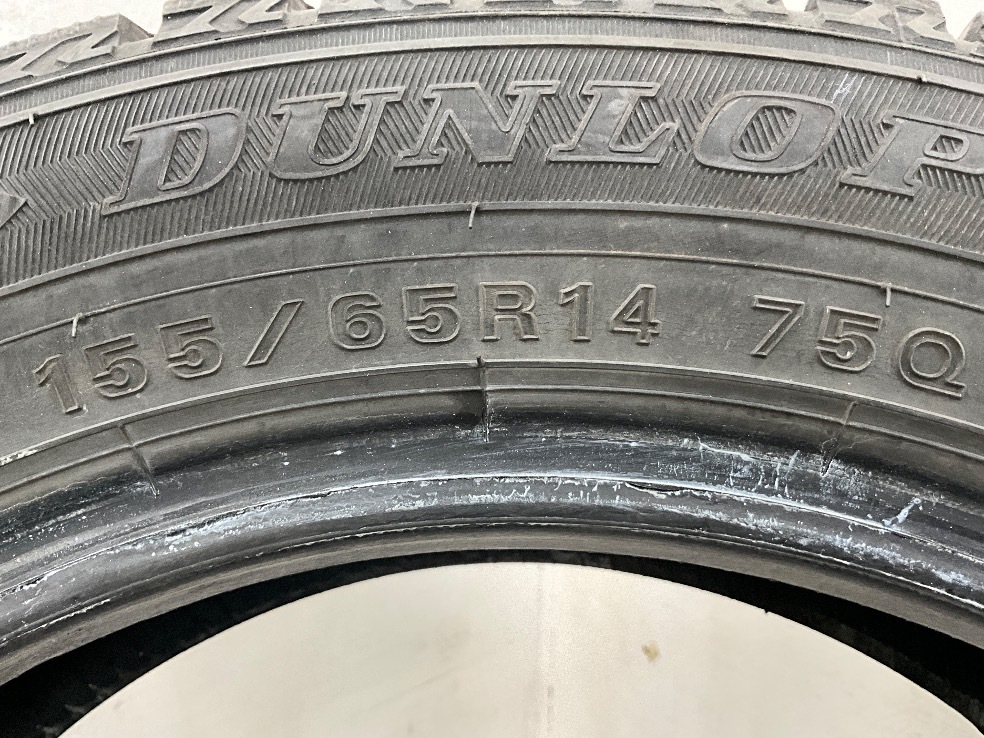  б/у шина 4 шт. комплект 155/65R14 75Q Dunlop WINTERMAXX WM02 зима зимний 155/65/14 N BOX/ Alto b12006