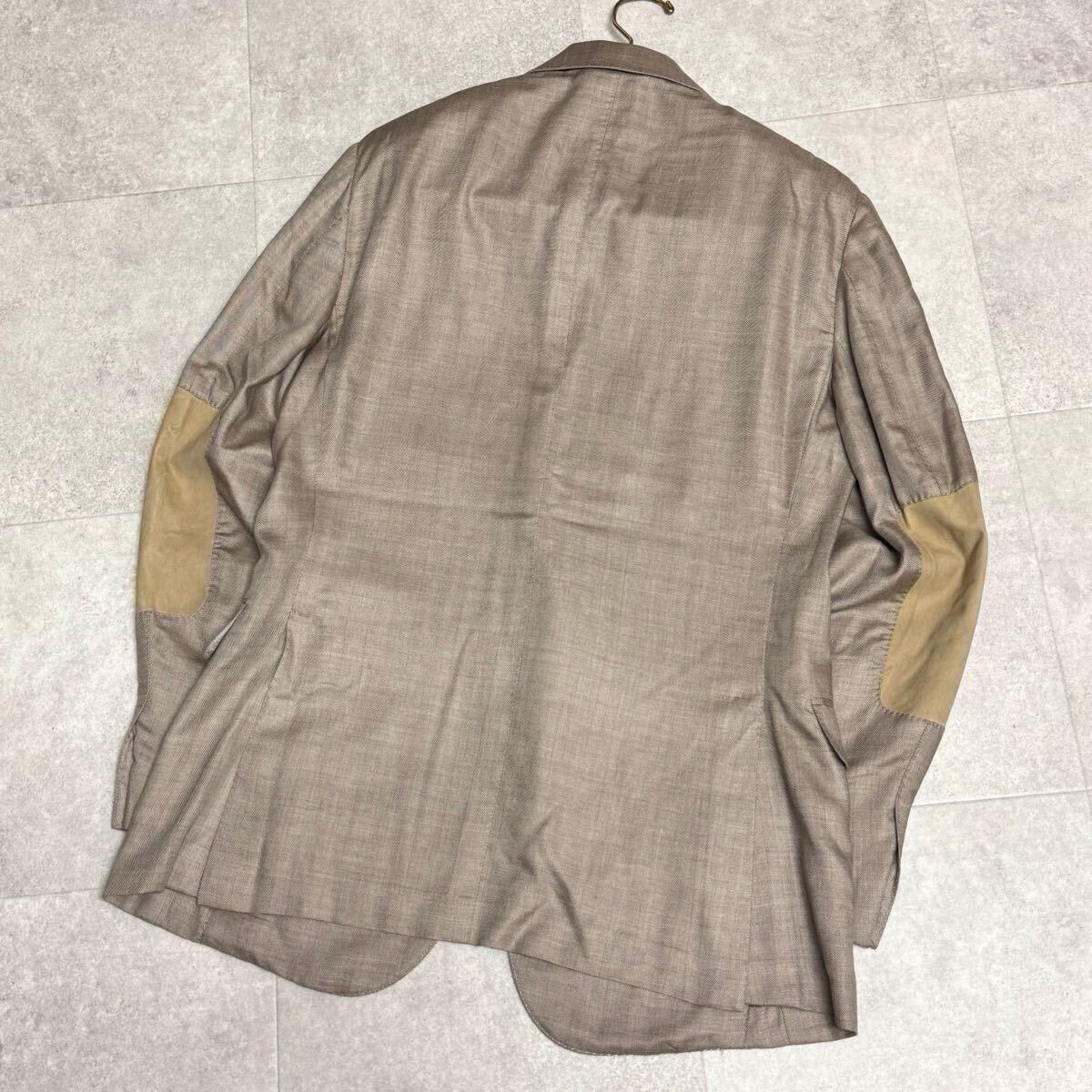 美品◎XLサイズ◎Ermenegildo Zegna エルメネジルドゼニア 極上のカシミヤシルク&ラムレザー!! テーラードジャケット ヘリンボーン 春夏 50