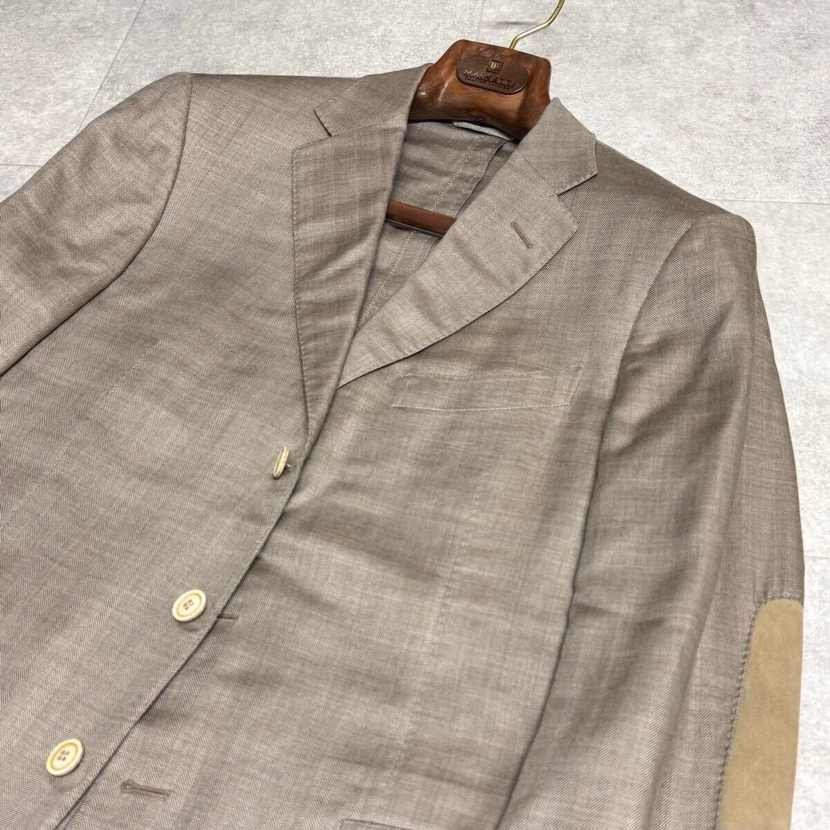 美品◎XLサイズ◎Ermenegildo Zegna エルメネジルドゼニア 極上のカシミヤシルク&ラムレザー!! テーラードジャケット ヘリンボーン 春夏 50