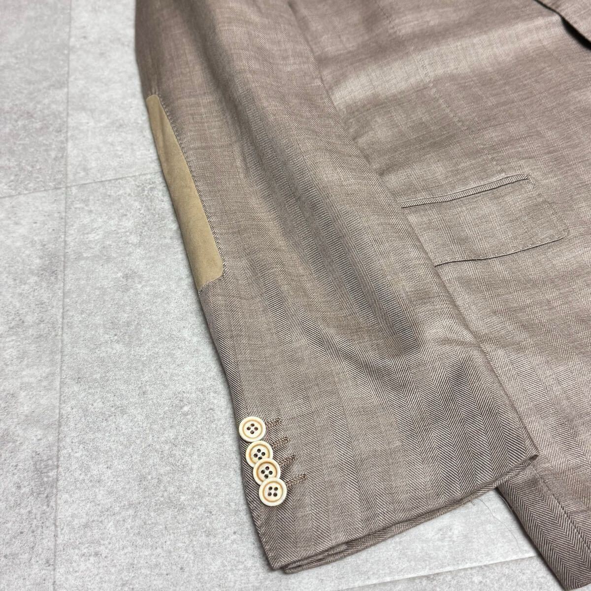 美品◎XLサイズ◎Ermenegildo Zegna エルメネジルドゼニア 極上のカシミヤシルク&ラムレザー!! テーラードジャケット ヘリンボーン 春夏 50