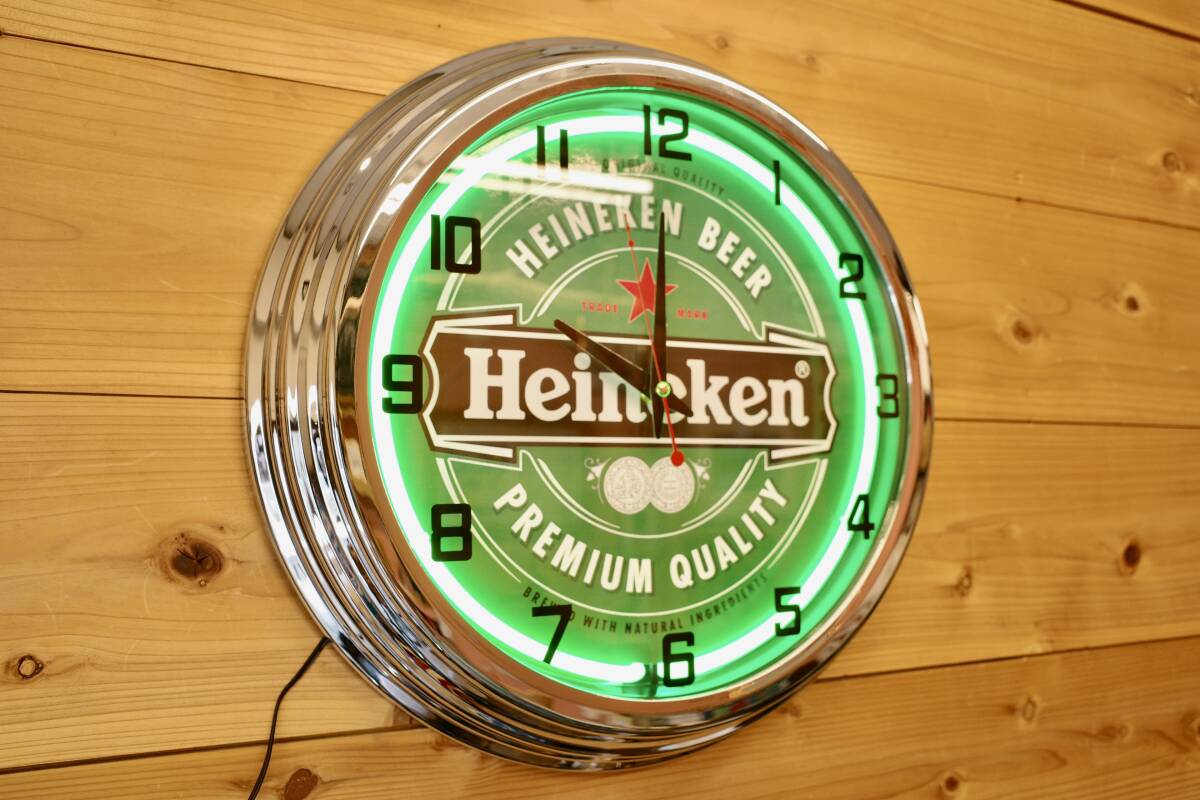 新品　Heineken ハイネケン　ネオンクロック　時計　壁掛け　アメリカ　USA インテリア　バー　カフェ　店舗　照明　ライト　ビール
