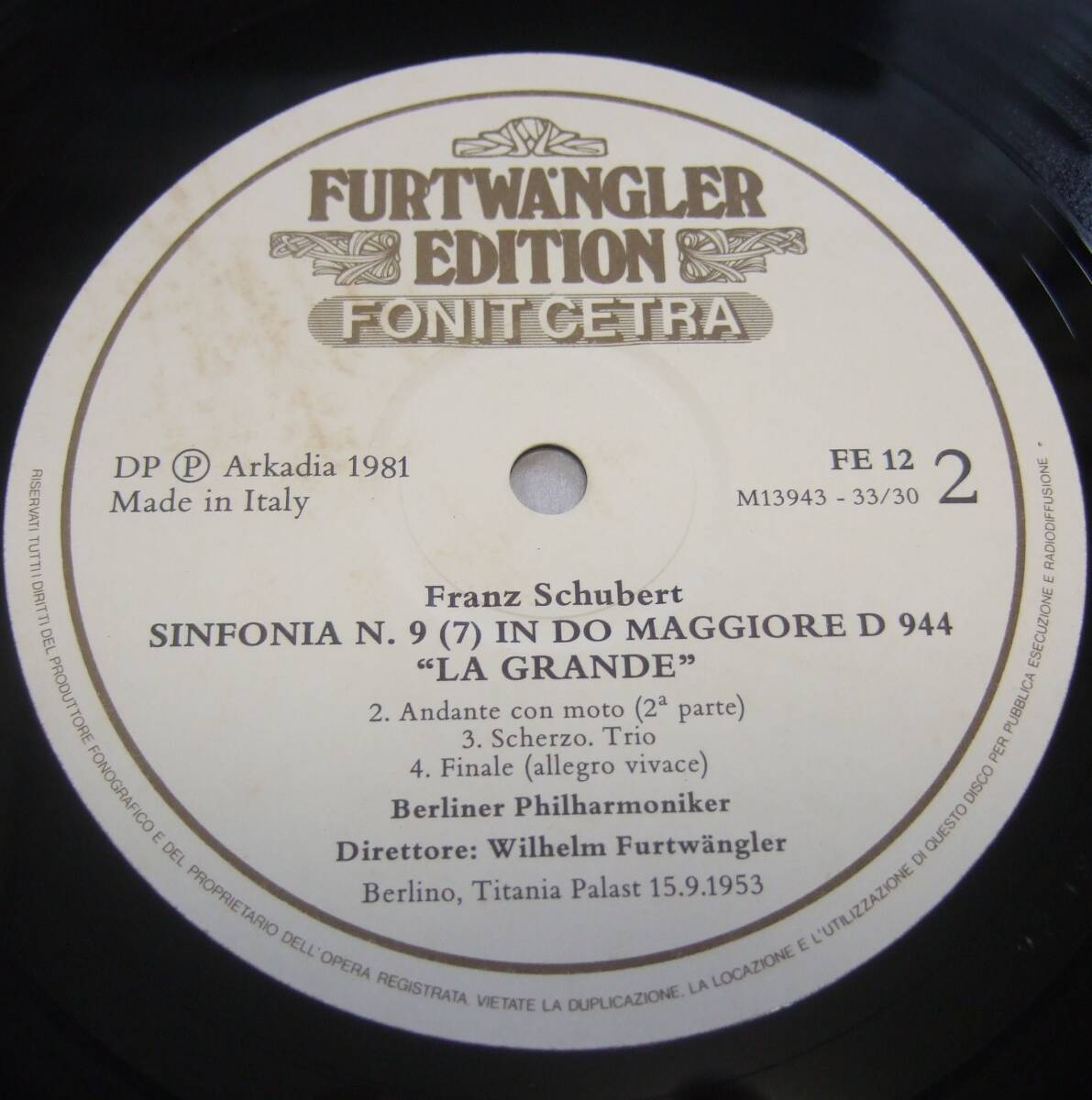 LP フルトヴェングラー シューベルト 交響曲第9番「ザ・グレイト」伊FONIT CETRA盤 FE12 FE-12 1953.9.15_画像6