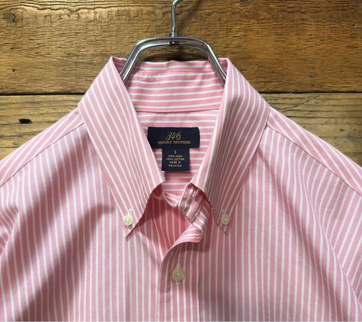 BROOKS BROTHERS　ストライプ ボタンダウン 半袖シャツ　Sサイズ (大きめ)　ピンク×ホワイト　/ ブルックスブラザーズ Stripe BD ビジネス