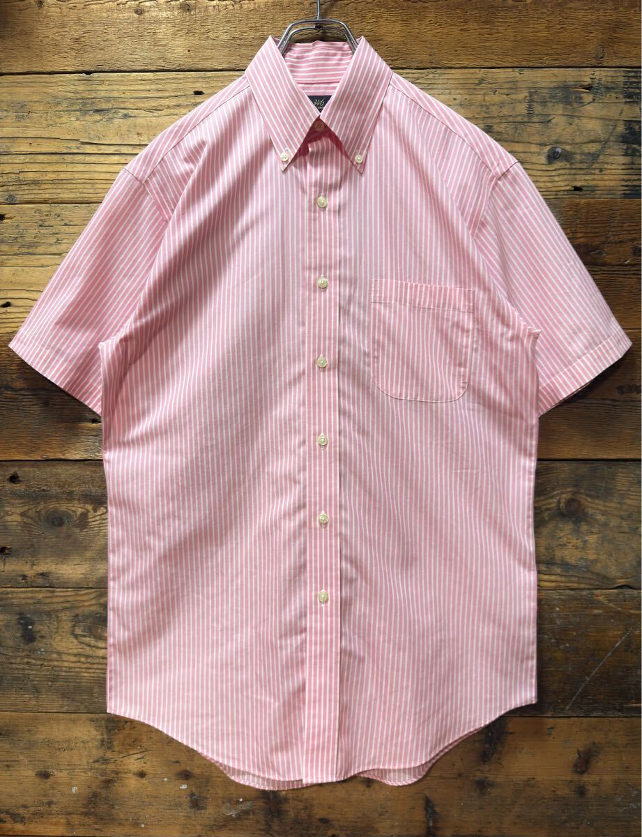 BROOKS BROTHERS　ストライプ ボタンダウン 半袖シャツ　Sサイズ (大きめ)　ピンク×ホワイト　/ ブルックスブラザーズ Stripe BD ビジネス