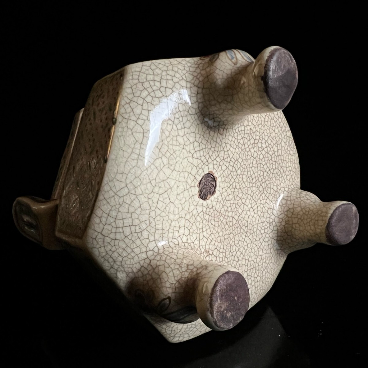 ♦野々村仁清? 瀬戸釉 三足 香合 江戸時代 コレクション 骨董品 アンティーク ◇鸛◇ 古美術品 時代 京焼 野々村仁清 獅子摘三足香炉 16cm