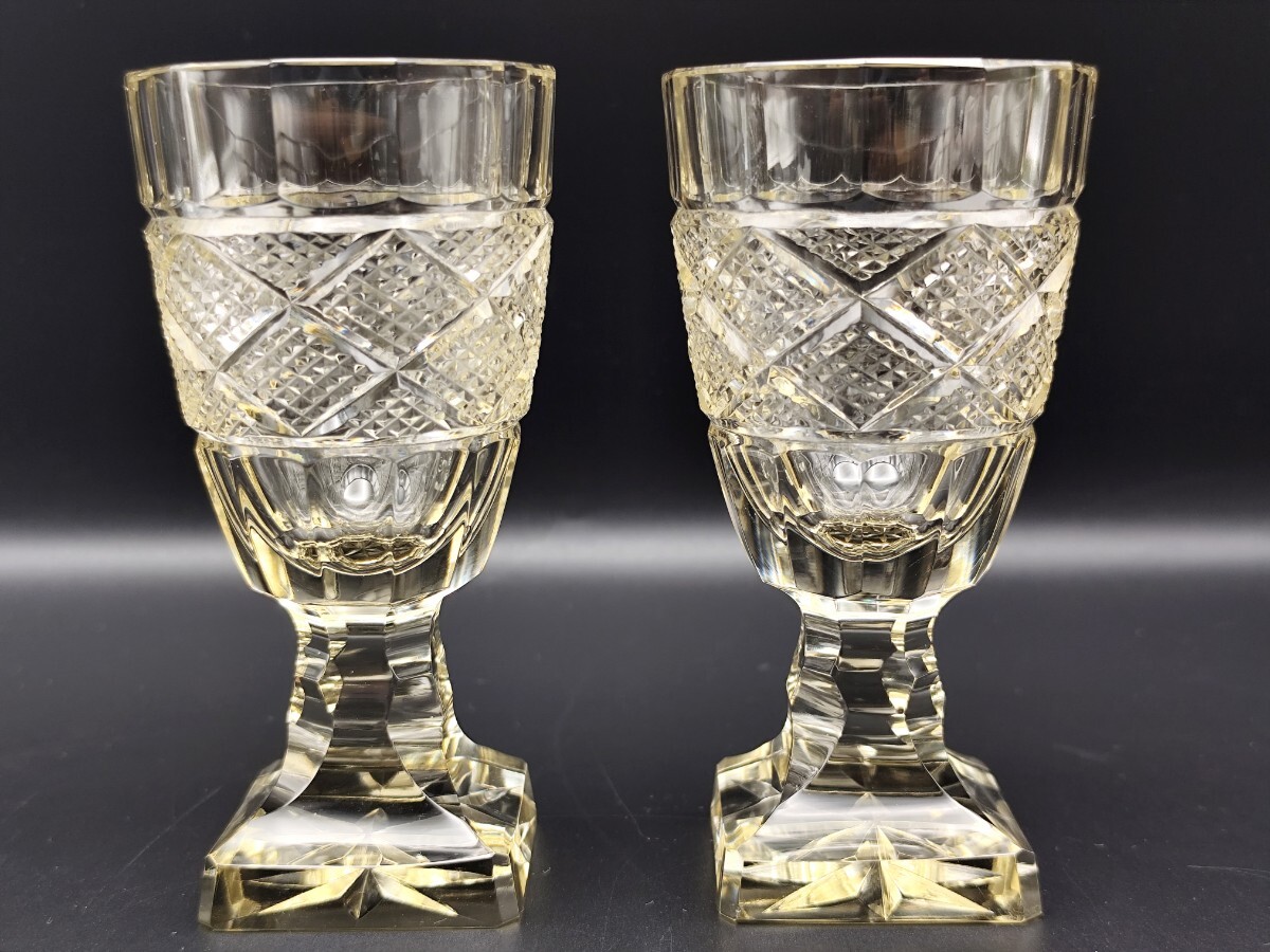 超希少品☆復刻薩摩切子 脚付杯 サントリー美術館(切子、江戸切子、薩摩切子) 超希少品☆復刻薩摩切子 ペア脚付杯 サントリー美術館(切子