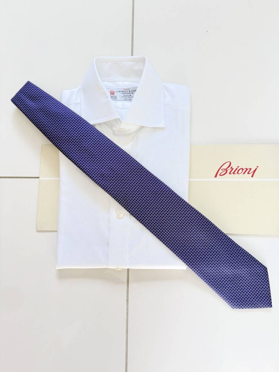 ■ 新品 Brioni ブリオーニ 定価 4萬0,700円 永久定番 ネイビー パターン シルク タイ ネクタイ スーツ マリネッラ kiton 46 シャルベ