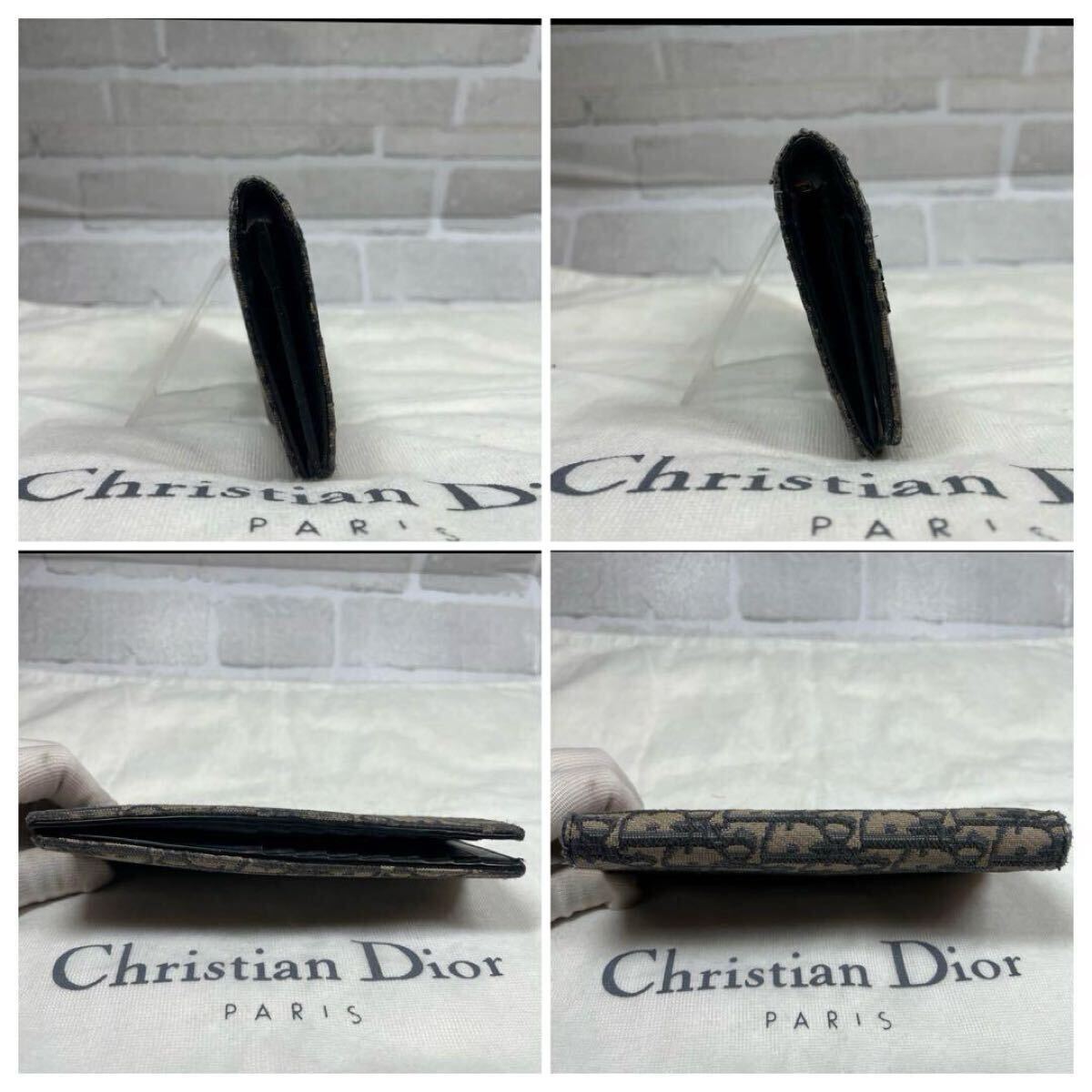 1円?DIOR ディオール 長(zhǎng)財(cái)布 メンズ トロッター キャンバス 総柄 クリスチャンディオール 二つ折り ロゴ 金具 財(cái)布 さいふ 10?BO?0252 