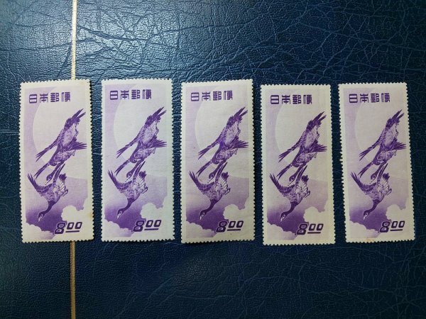 切手 郵便週間記念 月に雁 8円 5枚シート 昭和24年