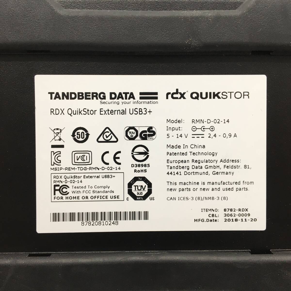 *TANDBERG DATA RDX QuikStor RMN-D-02-14 RDX Drive рабочий товар 
