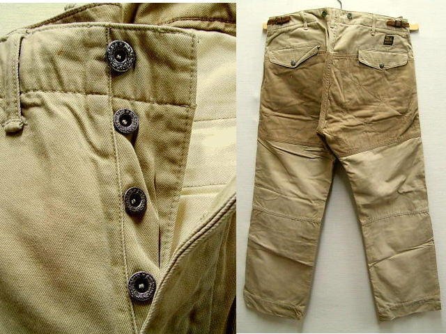 即決[W32L32]RRL ハンティングパンツ ダブルニー 牛革 レザー 切替 ダイヤステッチ 316152 ■3593