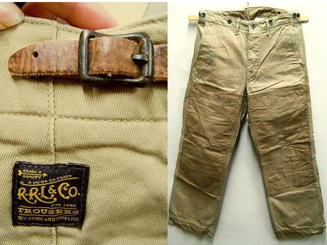 即決[W32L32]RRL ハンティングパンツ ダブルニー 牛革 レザー 切替 ダイヤステッチ 316152 ■3593