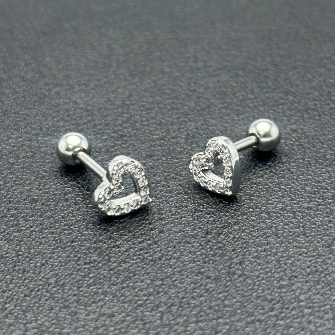 16G　ジュエル付きハートモチーフピアス　片耳　ストレートバーベル　ボディピアス_画像4