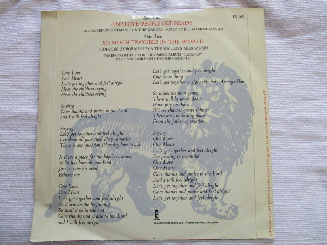 BOB MARLEY 7！ONE LOVE, SO MUCH TROUBLE IN THE WORLD, UK 7インチ, 美盤