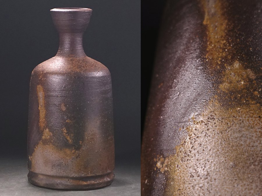 人気スポー新作 ∇花∇人間国宝【藤原雄】作 備前花入 徳利 共箱付 高さ24cm 工芸品