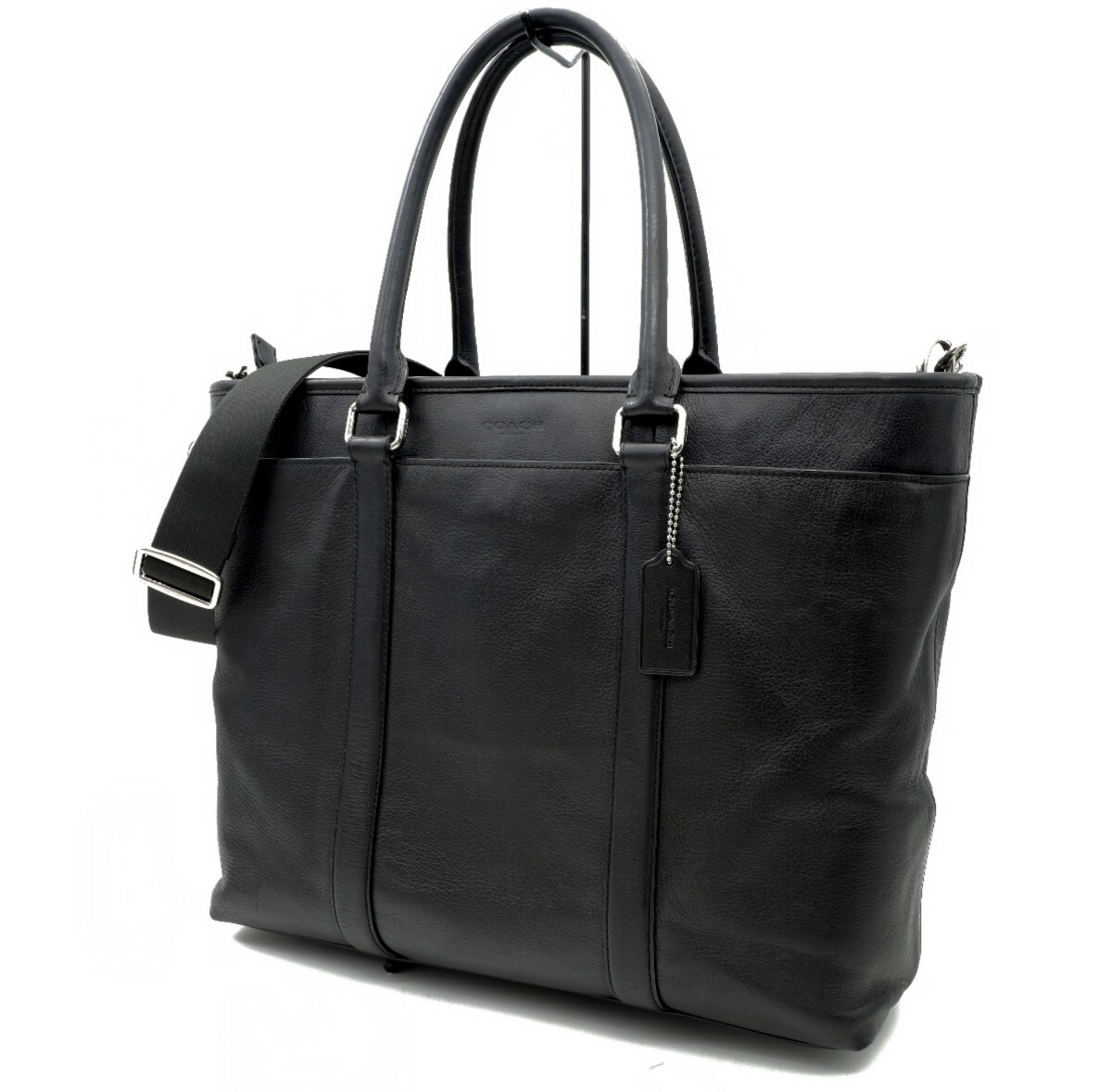 送料無料 美品 COACH コーチ メンズ トートバッグ スムース レザー ビジネス トート F54758 ブラック