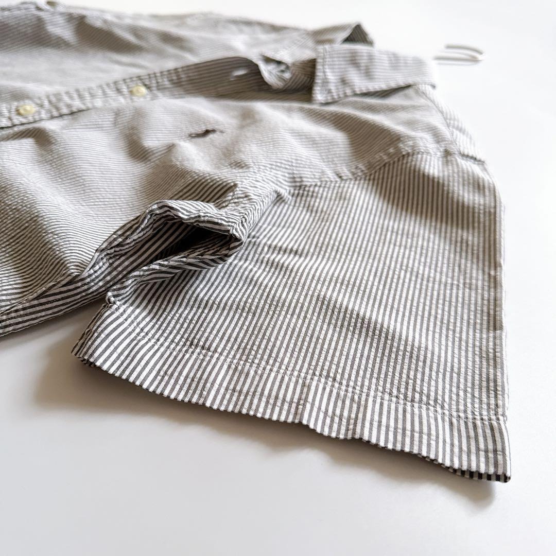 90s　Ralph Lauren　ラルフローレン　シアサッカーシャツ 半袖 グレーストライプ CUSTOM FIT カスタムフィット ボタンダウン ポニー刺繍 S