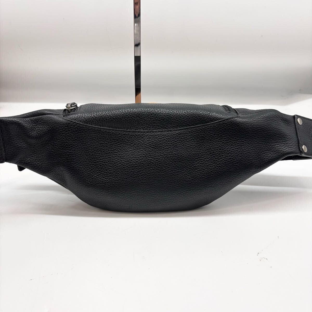 定価15萬/未使用級●COACH コーチ シボ革 オールレザー ウエストポーチ ボディバッグ ショルダー ビジネス メンズ レディース ブラック 黒