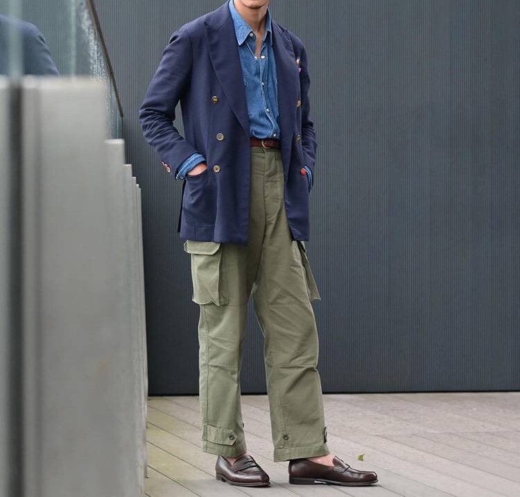 ARIER AIZENAY Ariel I zene22M размер M47 брюки-карго Франция армия темно-синий пятно * Denim рубашка * автобус k рубашка . сходство выдающийся!ALIER Tangent серия 