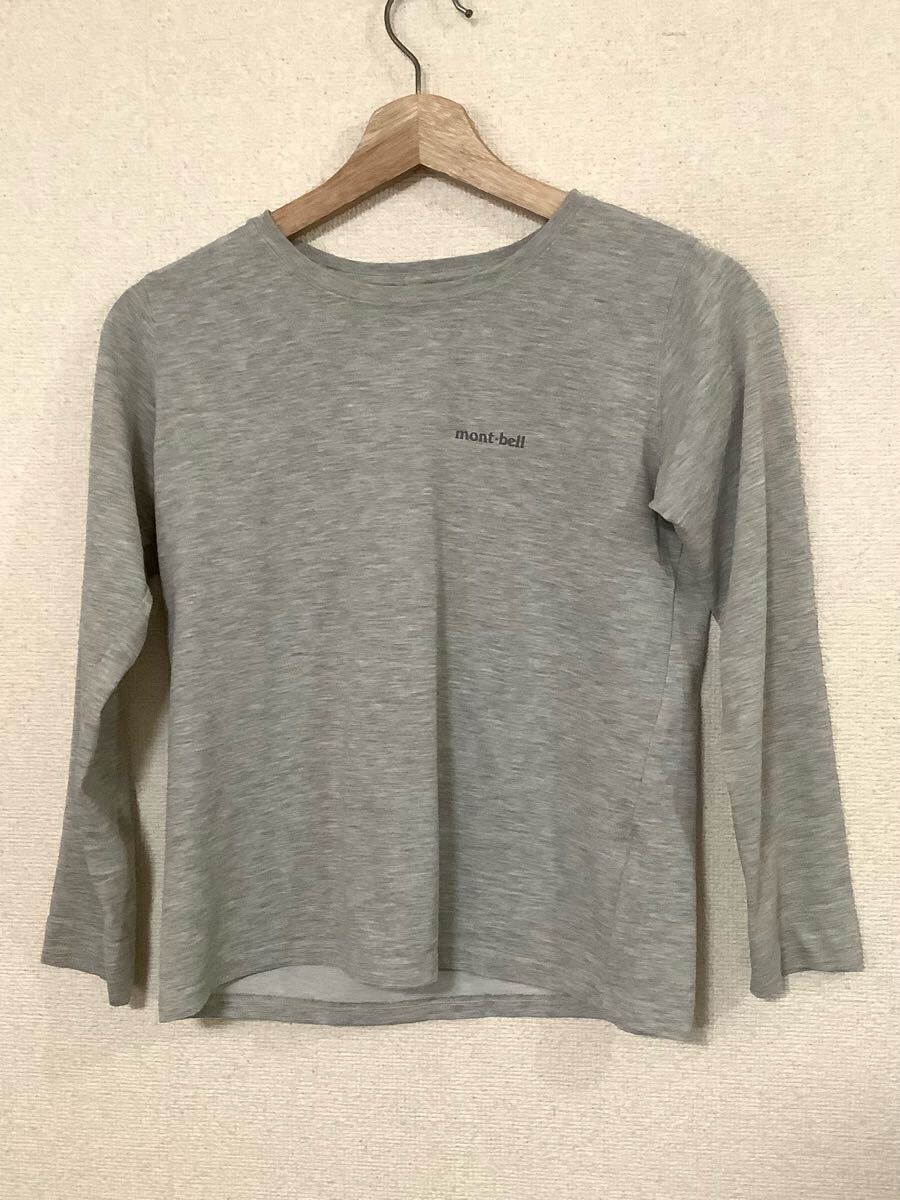 mont-bell モンベル ロゴプリント 長袖Tシャツ カットソー グレー アウトドア キャンプ レディース 古着 S_画像1