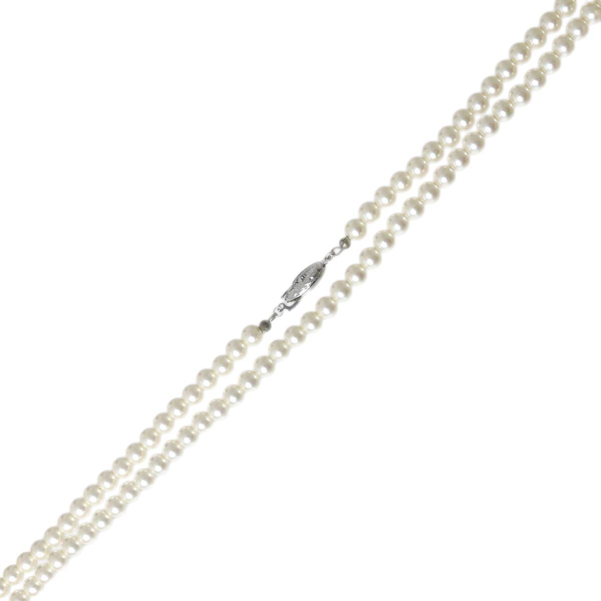 パールネックレス ロング 本真珠×金具G.SILVER グリーン系ベージュ 首回り約79cm パール6mm珠 重量約30.5g NT Bランク