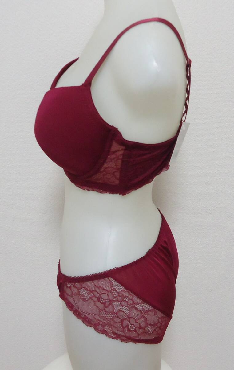 G90/3Ｌ?ワイン　モールドカップ シームレスTシャツブラジャー（パッドつき）＆ショーツ　グラマーカップ　補(bǔ)正下著　大きいサイズ　新品