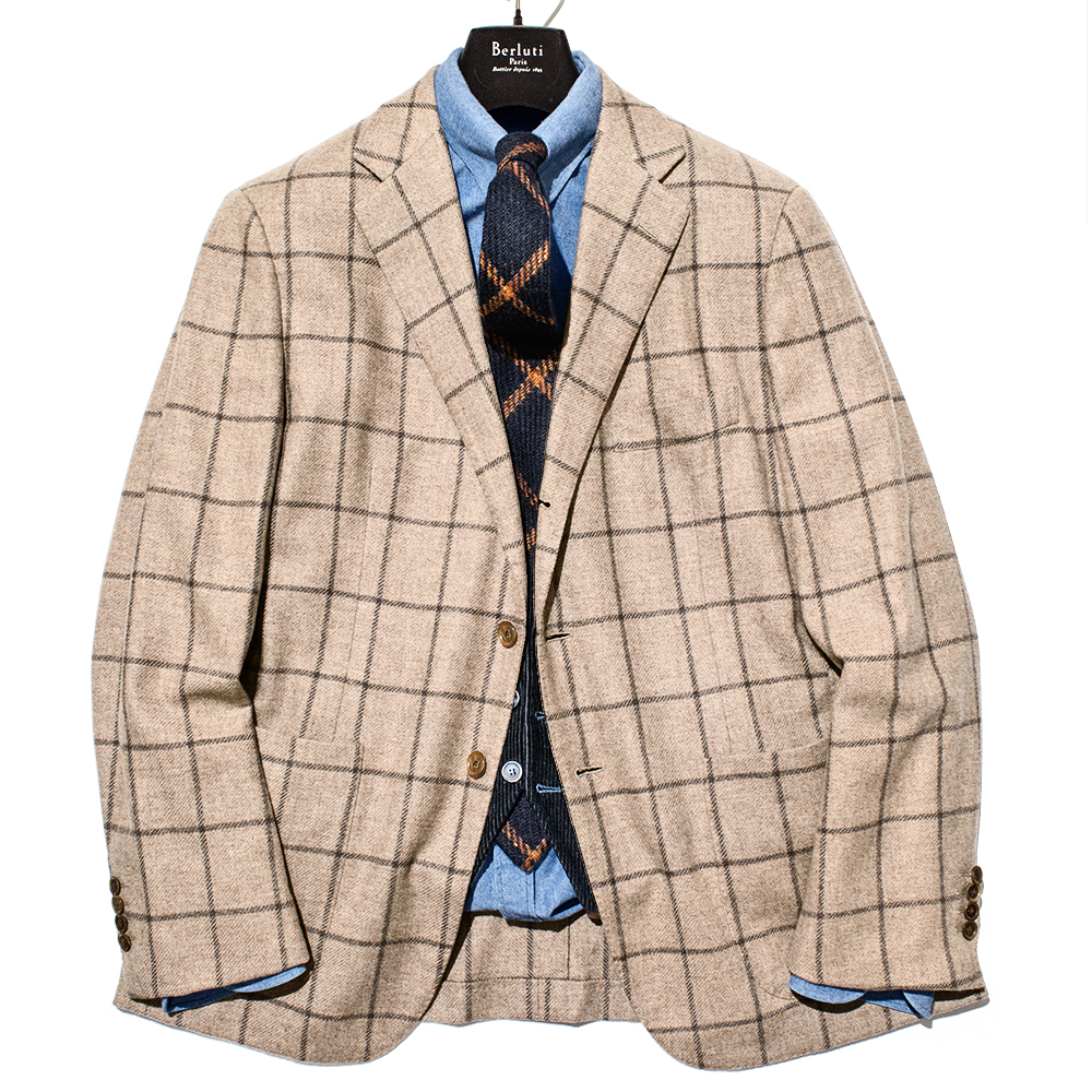 トロける逸品!!! ソブリンハウス 秋冬 トロトロの極上カシミヤ生地◎ 人気のウィンドーペン柄◎ SOVEREIGN テーラードジャケット 52 XL程