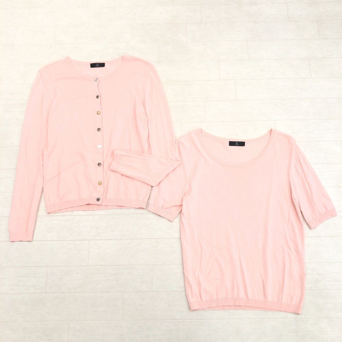 INED イネド 飾りボタン サマーニット アンサンブル 9(M) ベビーピンク カーディガン セーター 半袖 春夏 國內(nèi)正規(guī)品 レディース 婦人