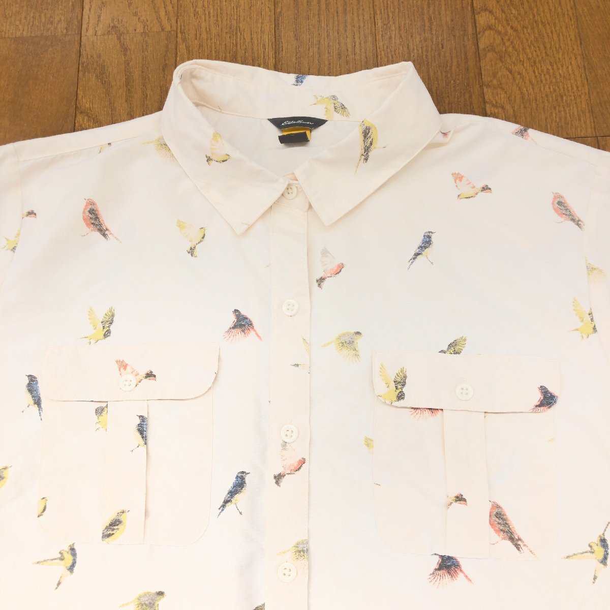 Eddie Bauer エディーバウアー 総柄 鳥柄 吸水速干 ドライ シャツ PXL アウトドア アメカジ 古著 XL 2L LL 特大 大きいサイズ レディース
