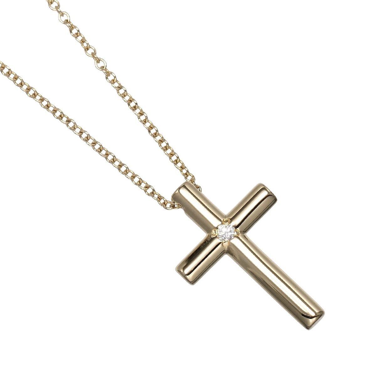 ティファニー TIFFANY&Co. クロス ネックレス K18YG イエローゴールド ダイヤモンド 約3.4g【I132525071】中古_画像1