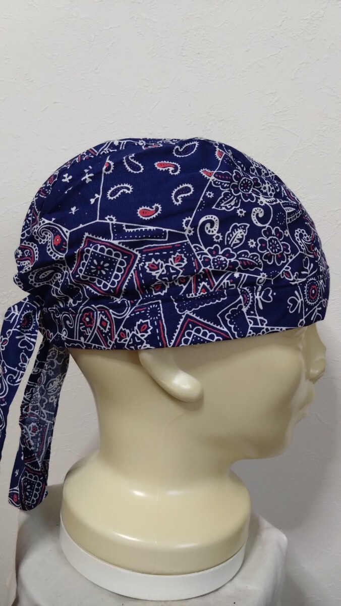 ★バンダナキャップ★ハンドメイド　ペイズリー　バンダナ　紺