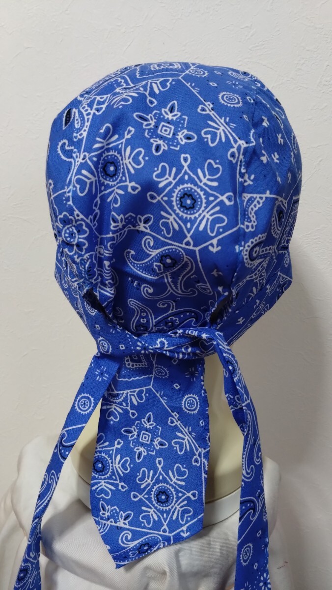 ★バンダナキャップ★ハンドメイド　バンダナ　ペイズリー　水色