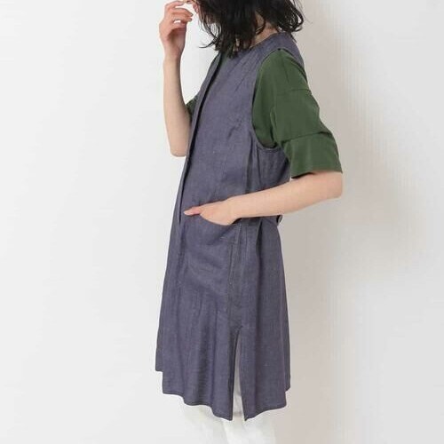 28,600円★ヒロコビス【洗える】シャンブレー?ロングジレ　ネイビー　L　11號　HIROKO KOSHINO　ヒロココシノ