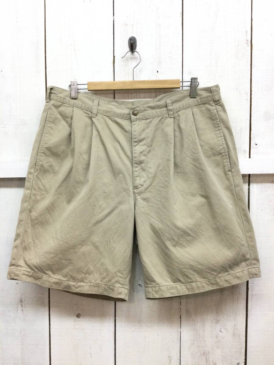 BROOKS BROTHERS ブルックスブラザーズ 2タック ハーフパンツ W36 メンズL?XL ベージュ系 コットンショーツ 短パン【良品】