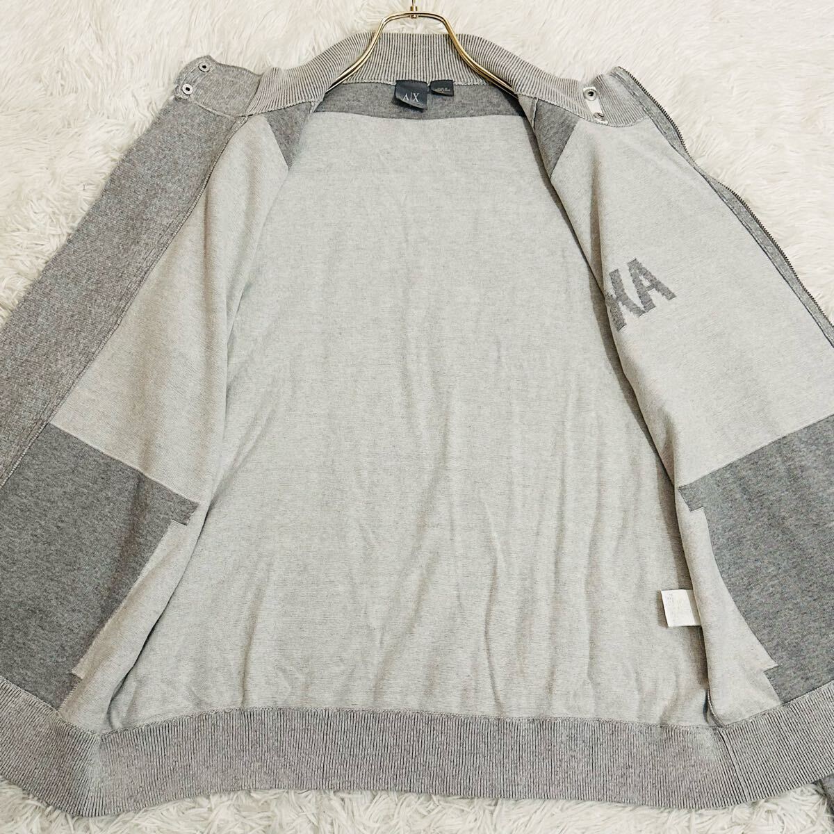 XL相當(dāng)!! アルマーニ エクスチェンジ ニットジャケット ブルゾン Wジップ ロゴ ハイゲージ コットン 洗える 春服 メンズ ARMANI EXCHANGE