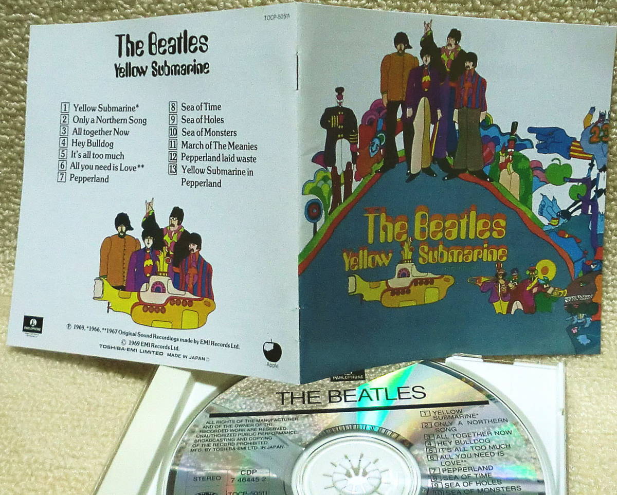 即決！送料230円●CD ビートルズ Beatles Yellow Submarine 日本盤 Parlophoneロゴ 【盤クレジットハミ出し】リマスター前音源 対訳