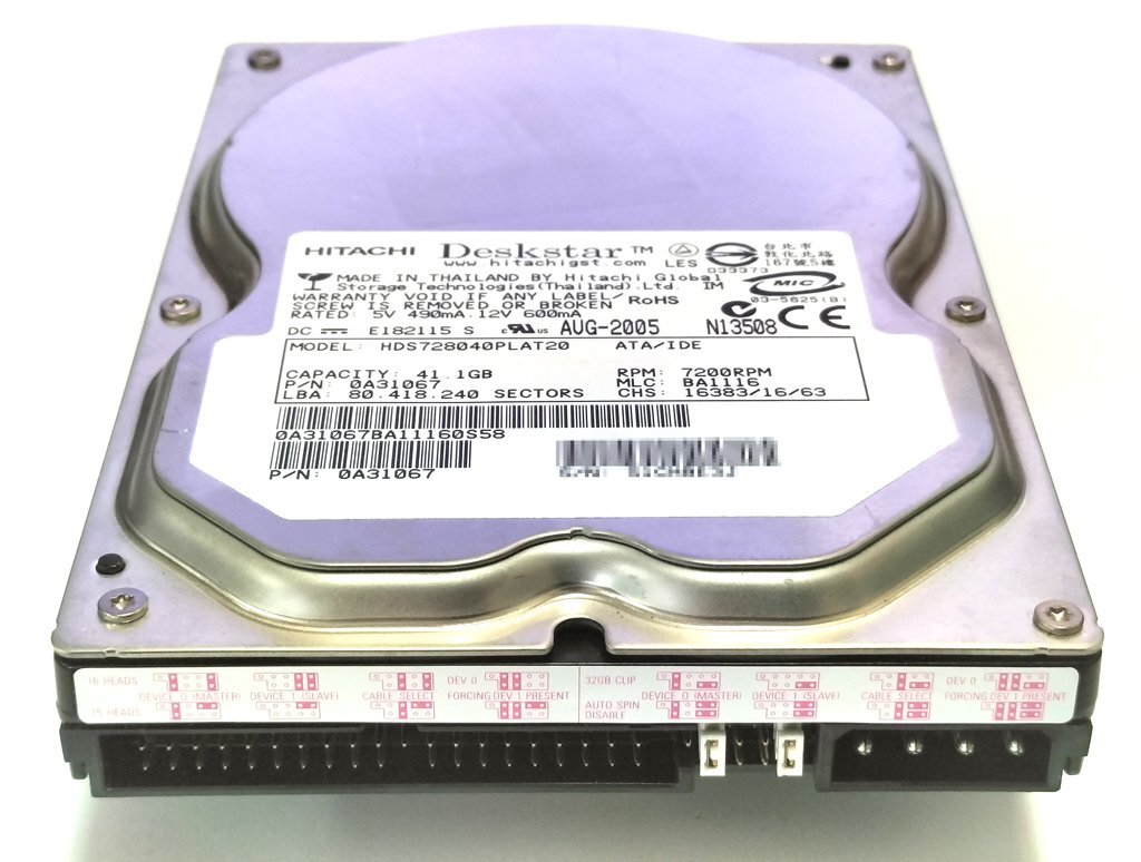 【稼働27259H】HGST HDS728040PLAT20 40GB Ultra ATA100 7200rpm BE3J_画像2