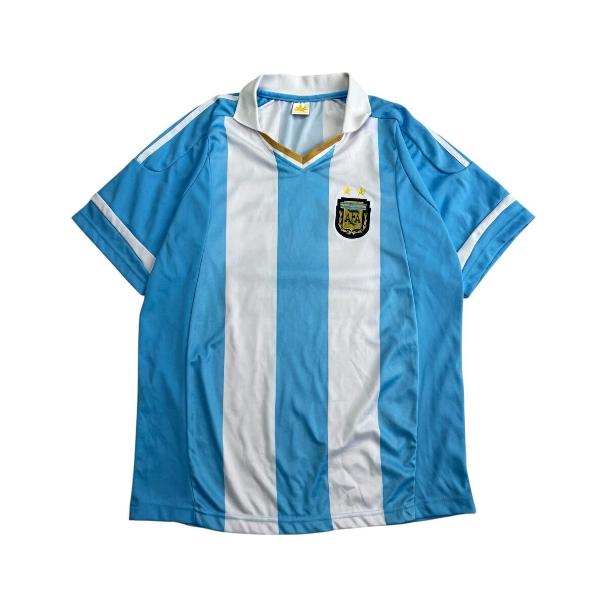 OK0501 サッカー 南米 アルゼンチン代表 半袖 ユニホーム 背番號(hào)入りワンポイントロゴ ロゴ刺繍 プリント ストライプ 水色×ホワイト