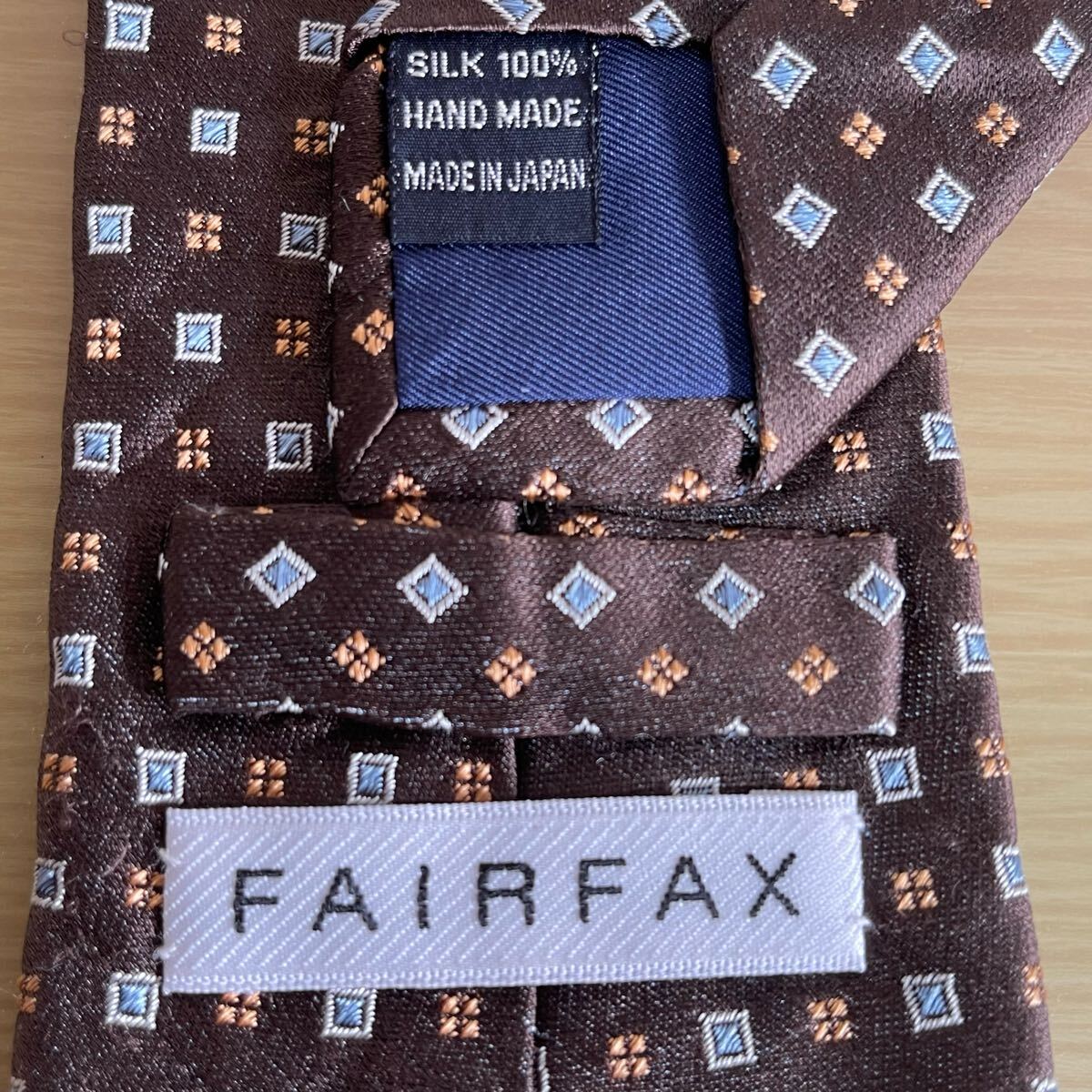 FAIRFAX（フェアファクス）茶水色シルバーミクロスクエアデザインネクタイ_画像1