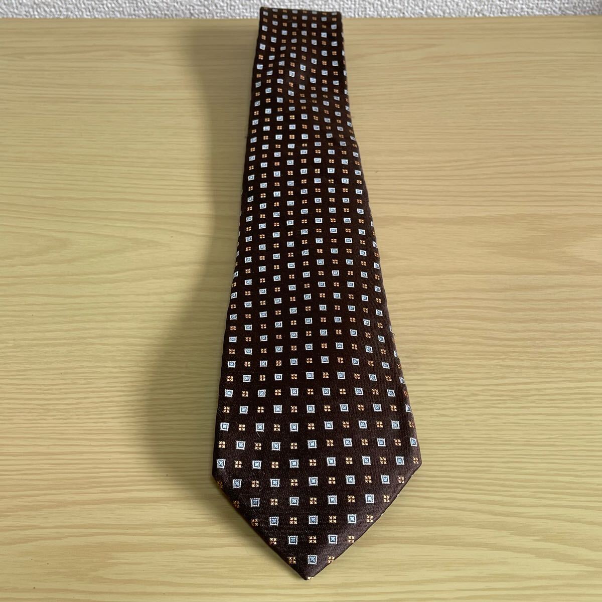 FAIRFAX（フェアファクス）茶水色シルバーミクロスクエアデザインネクタイ_画像3