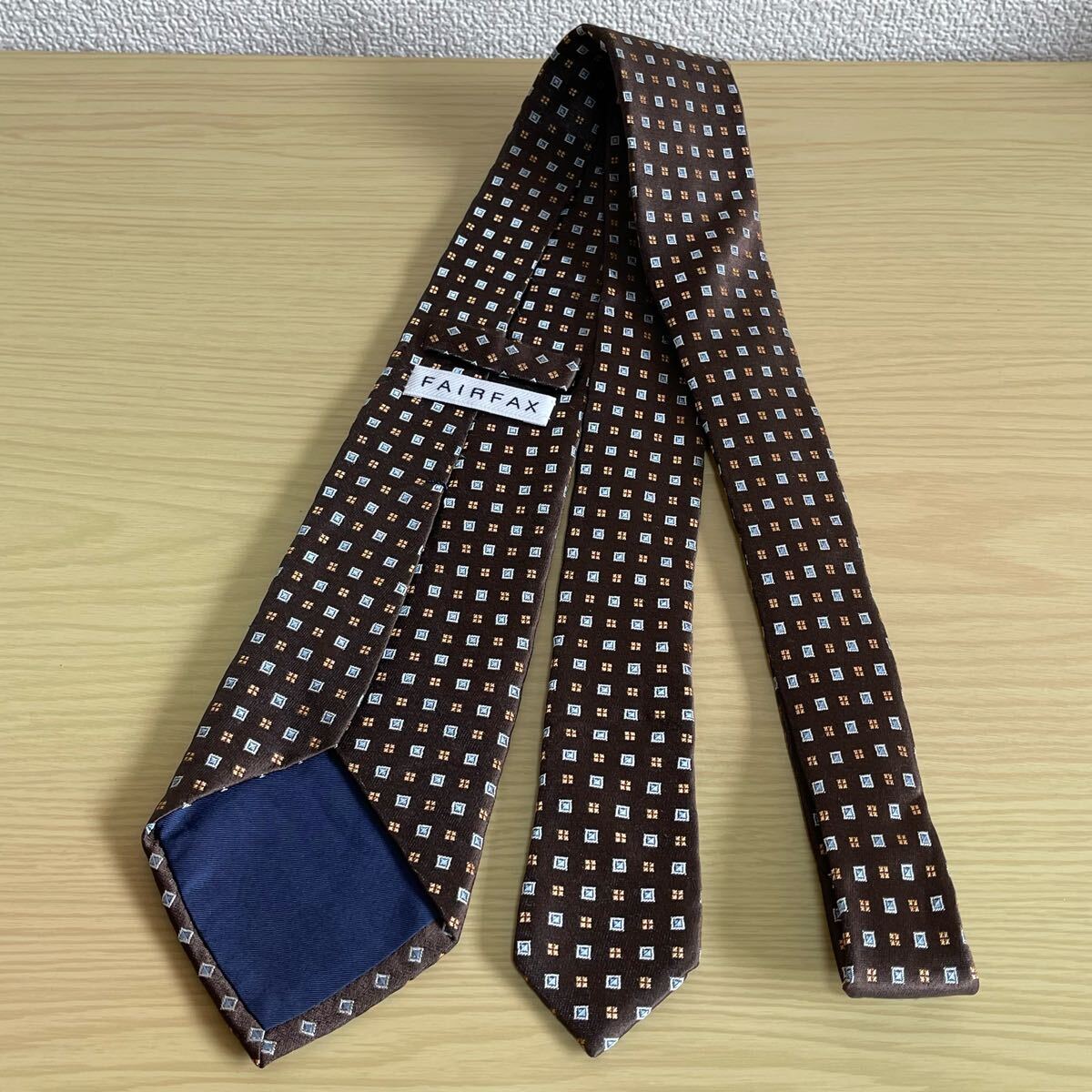 FAIRFAX（フェアファクス）茶水色シルバーミクロスクエアデザインネクタイ_画像7