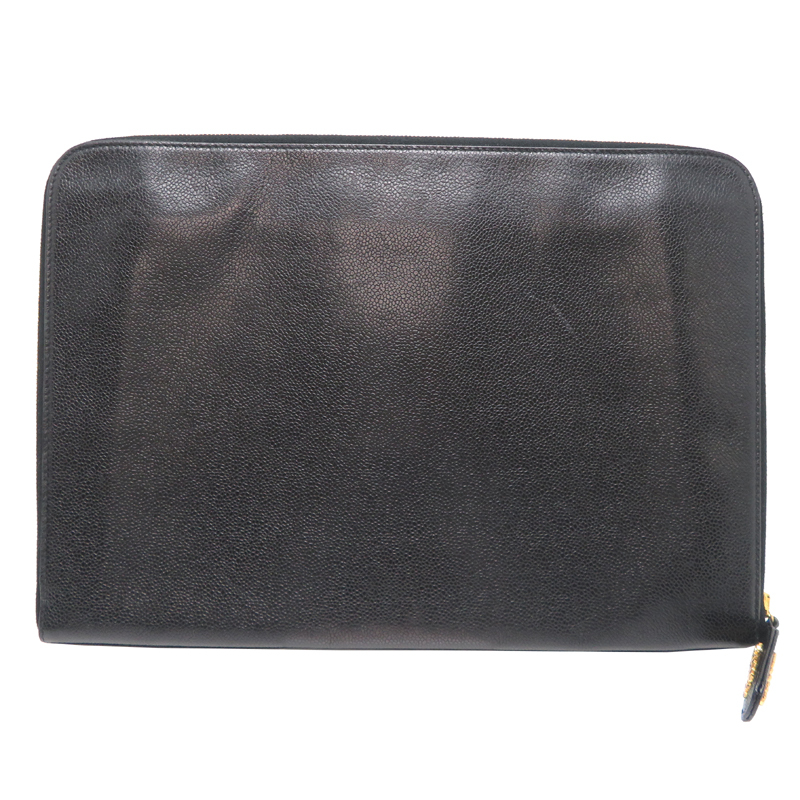 ［飯能本店］CHANEL シャネル ココマーク PC ケース クラッチバッグ キャビアスキン ブラック系 レディース?メンズ DH87435