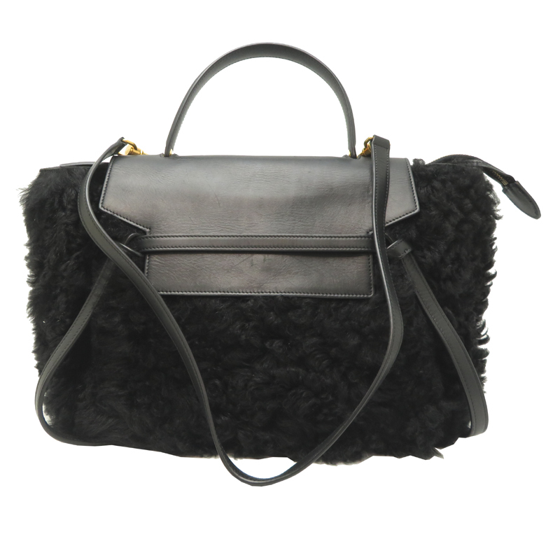 ［飯能本店］CELINE セリーヌ ベルトバッグ 176103AWX ハンドバッグ レザーファー ブラック系 レディース DH87603