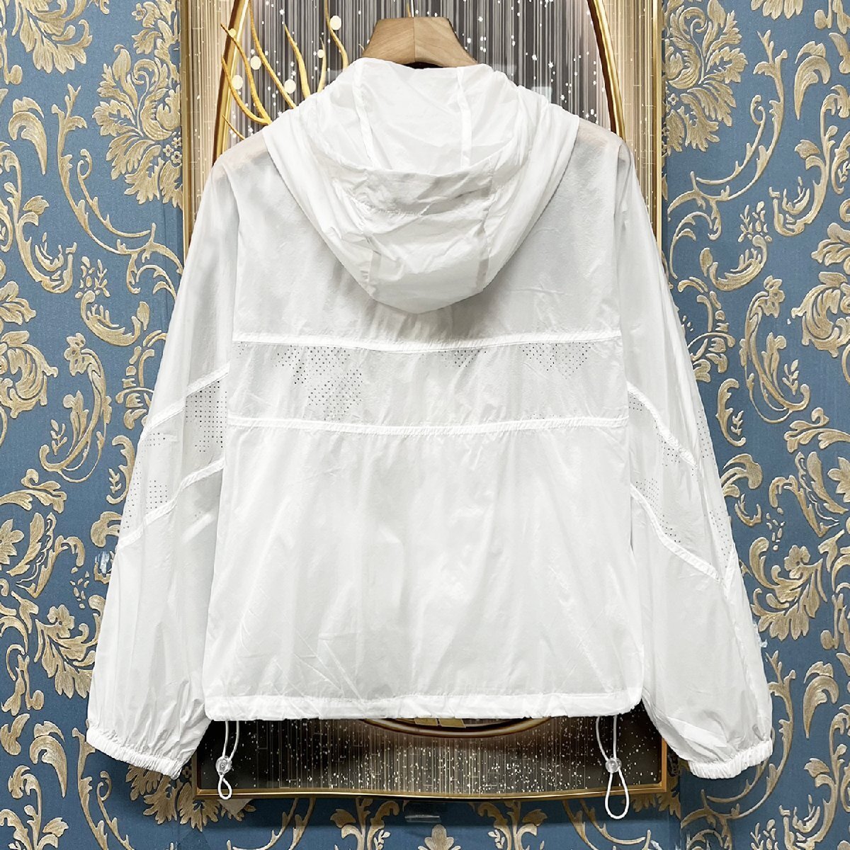 定価5萬★christian milada?ミラノ発?ジャケット★超軽量 通気 薄手 フード付き 無地 透け感 紫外線対策 ラッシュガード レディース M/36