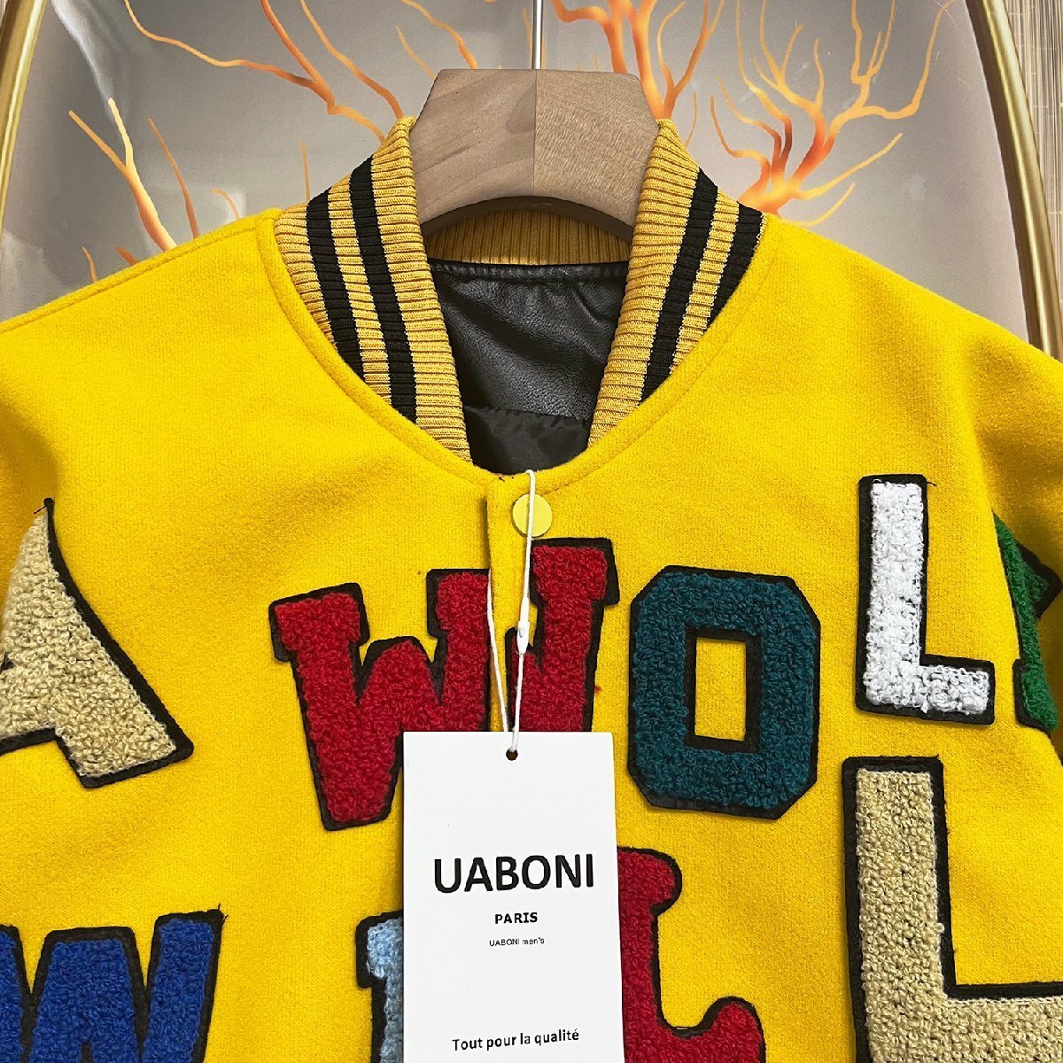 高級EU制＆定価7萬◆UABONI*Paris*スタジャン*ユアボニ*パリ発◆上品カシミヤ 防風(fēng) 切替 バラ 英字 カラフル カッコいい ストリート XL/50