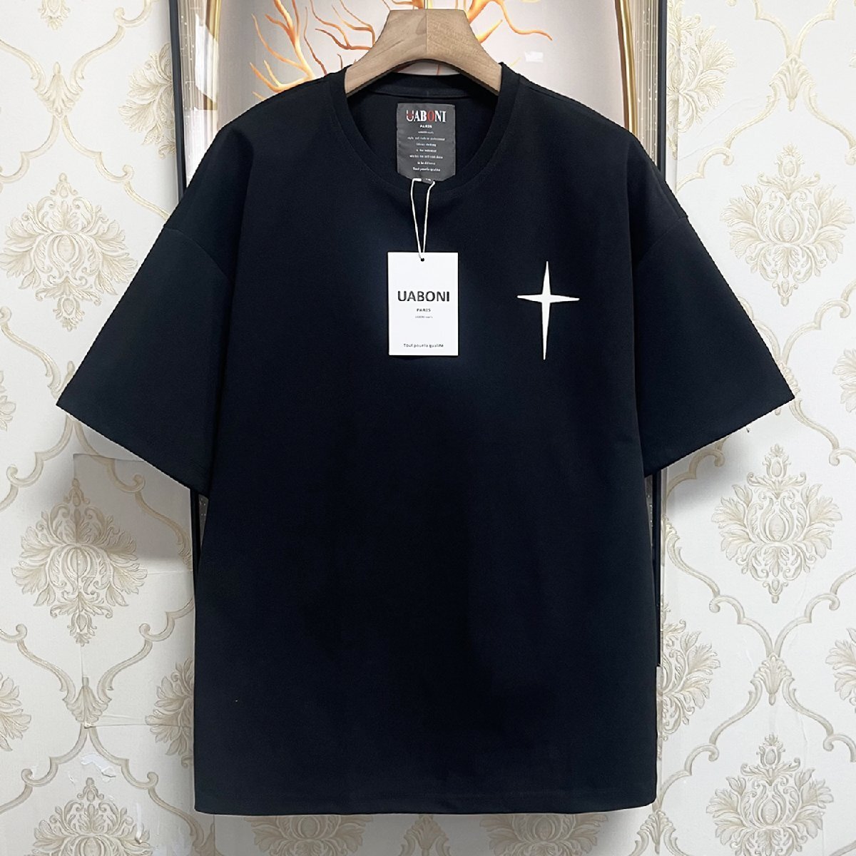高級(jí)EU制＆定価7萬(wàn)◆UABONI*Paris*上下セット*ユアボニ*パリ発◆綿混 ソフト 通気 丸首 イージーパンツ 半袖 Tシャツ スポーツ 夏 M/46