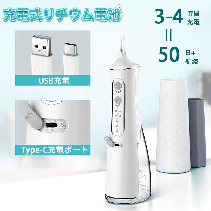 口腔洗浄器 2025最新 歯垢除去 超音波ジェットウォッシャー 口腔洗浄機(jī) 4つモード 300ML IPX7防水 攜帯 歯間ジェット 家庭用shw0044.bk